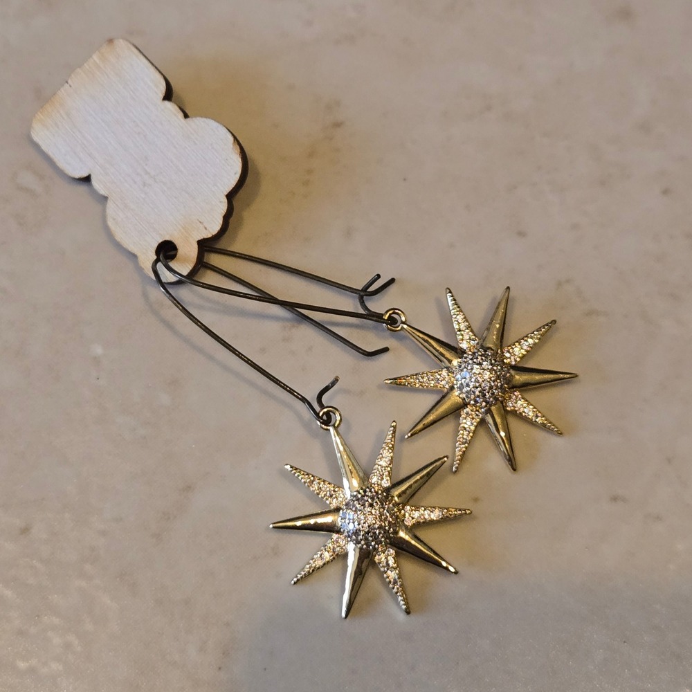 Pink Panache Gold Starburst Pavé Crystal Drop Earrings Ren Festival Celestial